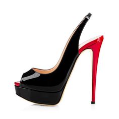 Platform High Heel Peep Toe Black-Red Slingback Sandals Heels Tumblr, Extreme High Heels, Platform High Heel Shoes, Super High Heels, Drag Queens, Peep Toe Sandals, Stiletto Sandals, Leather High Heels, Slingbacks