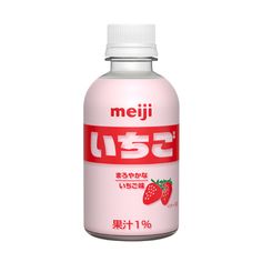 a bottle of liquid with strawberries on it