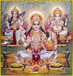 the three avatars of lord ganesha and goddess laxantana are depicted in this painting