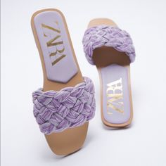 Genuine Zara New With Tag Material: Raffia Upper Color: Lilac, Cream, Tan Perfect Sandals On Next Island Vacation.. Love Lilac Color, Comfortable With Cushions On Footbed. Euro Size 39 Vacation Love, Cream Flats, Toe Thong Sandals, Zara Sandals, Leopard Print Sandals, Green Sandals, Fringe Sandals, Rhinestone Flats, Beaded Sandals