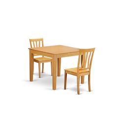 a wooden table and two chairs with one chair up against the other, in front of a white background