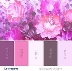 the color palette is pink, purple and grey with flowers on it's side