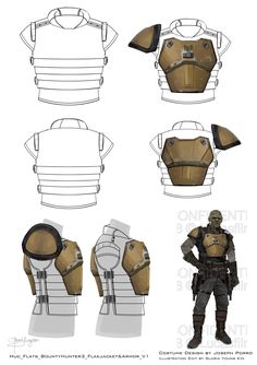 an image of the armor and helmet design for a character from star wars, with different angles