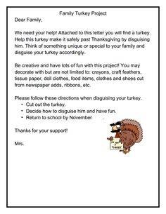 a letter to someone about thanksgiving turkey project