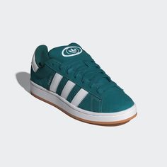 adidas Campus 00s Shoes - Turquoise | Men's Lifestyle | adidas US High-top Adidas Suede Skate Shoes, Adidas High-top Suede Skate Shoes, Sporty Suede Basketball Shoes With Rubber Sole, Green Suede Adidas Sneakers, Adidas Suede Skate Shoes With White Sole, Green Adidas Suede Sneakers, Adidas Suede Sneakers For Skateboarding, Adidas Mid-top Leather Basketball Shoes, Adidas Leather Skate Shoes With Logo