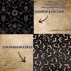 four different patterns with black and pink designs on them, one has an arrow pointing to the