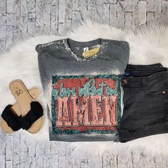 A Love without end, Amen bleached t-shirt. Country music song lyric tee Tooled leather with turquoise design color- Heather Dark grey bleached Color- poly/cotton blend *other colors available per request!! We use quality soft, lightweight, comfy tees. Such as Gildan softstyle, Anvil lightweight, Bella Canvas, Tultex and Next level unisex fit tees. *No two bleached tee will be identical. **Want a different color shirt or size not listed, send me a message and lets chat. Colors will vary from scre Country Music Songs, Bleach T Shirts, Screen Printing Shirts, Comfy Tees, Workout Tee, Favorite Shirts, Bleach, Color Design, Cotton Blend