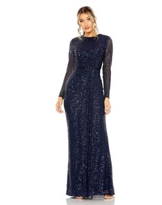 Ieena Duggal 11659 - Floor Length Sequin Evening Gown Midnight Color, Sequin Evening Gowns, Jewel Neckline, Mac Duggal, Color Style, Evening Gown, Mesh Fabric, Special Event, Evening Gowns