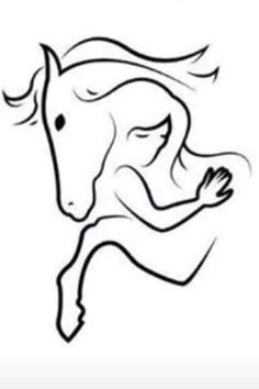 a drawing of a horse with its head turned to the side and it's legs spread out