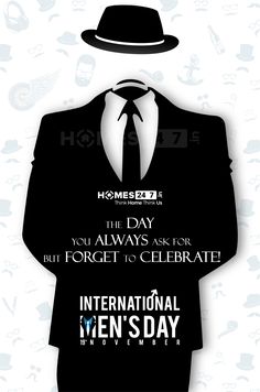 an advertisement for international men's day with a man in a suit and hat