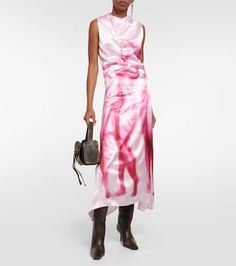 Pink Draped Midi Dress For Spring, Pink Draped Midi Dress, Mock Wrap Dress, Peach Dress, Fitted Midi Dress, Halter Midi Dress, Ruched Bodycon Dress, Silk Print Dress, Midi Cocktail Dress