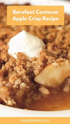 a close up of a plate of food with apples and crumbled toppings