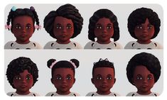 an animation character's hair is shown in various stages of development, including the head and shoulders