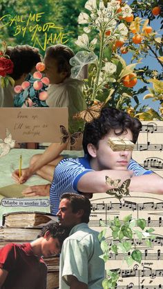 a collage of people and flowers with music notes in the background that include sheet music