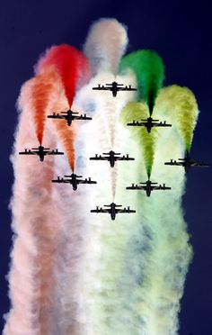 men love a Vegas show, even in the air! Colourful Life, Blue Angels, Color My World, Air Show, Military Aircraft, Helicopter, The Rainbow