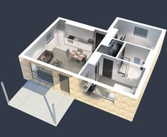 an aerial view of a two bedroom, one bath apartment with kitchen and living room