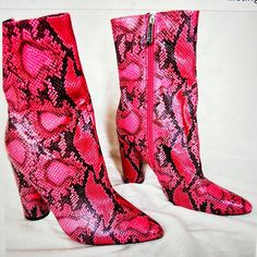 Brand New, Never Worn, They’ve Been In A Shoe Bin Unworn. Super Trendy, Eye Catching Booties With A 4” Rounded Lock Heel Pink Pointed Toe Booties For Fall, Pink Ankle Booties For Spring, Pink Pointed Toe Winter Boots, Casual Pink Spring Booties, Casual Pink Booties For Spring, Pink Round Toe Booties For Fall, Pink Ankle-high Booties For Fall, Pink Ankle Booties For Fall, Spring Party Pink Booties