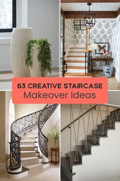 staircases that have been decorated with decorative wallpaper