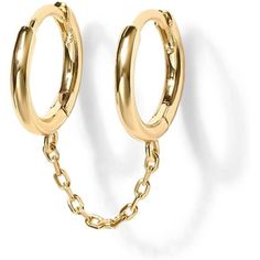 a pair of gold hoop earrings with chain links on the side and an oval link at the end