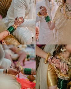 the bride and groom are getting ready to put their hands on each other's wrist