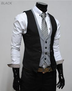 vest on vest on tie on PERFECT. March Wedding Guest Outfit Men, Darkcore Outfits Men, Emo Suits Men, Men Vest Outfits Casual Street Styles, Steampunk Outfits Male, Victorian Fashion Male, Assassin Outfit, Slim Vest, Man Dressing Style