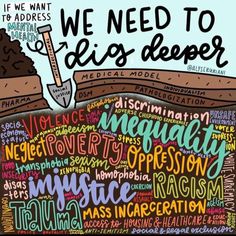 we need to dig deeper poster with words all over the place and in different languages