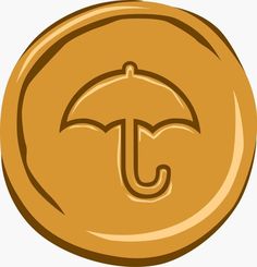 a gold seal with an umbrella on it's side and the letter j in the middle