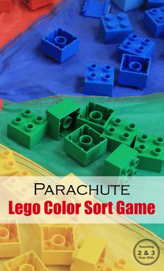 the lego color sort game is shown in three different colors and sizes, with text overlay that reads parachute lego color sort game