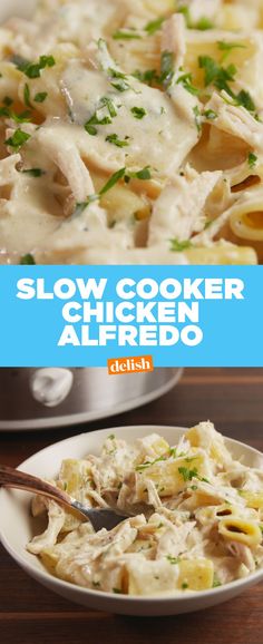 this slow cooker chicken alfredo is delicious and easy to make