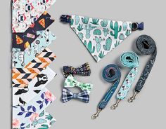 several different types of ties and accessories laid out on a gray surface with cactus designs