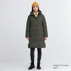 Nwot Uniqlo Seamless Down Long Coat In Dark Green, Xxs. Never Worn! Can Fit Xs As Well. Uniqlo Winter Outerwear With Pockets, Uniqlo Jackets, Long Puffer Coat, Long Puffer, Winter Gear, Uniqlo Women, Olive Green Color, Down Parka, Styling Ideas