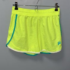 ~Bright Yellow With Bluish-Green Trim ~Never Worn ~Very Good Condition Fila Shorts, Bluish Green, Bright Yellow, Running Shorts, Yellow Blue, Blue Yellow, Color Blue, Trim, Womens Shorts