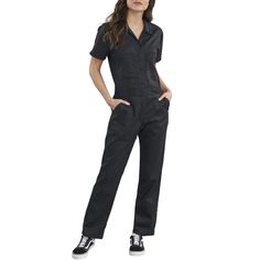 PRICES MAY VARY. Temp-iQ intelligent cooling for advanced temperature control Easy care stain release Flex technology and elastic along back of waistband Two front, two back and two hip pockets Regular fit, made from blended fabric for durability Full zip front, snap secure closures Dickies Coverall, Dickies Coveralls, Work Overalls, Dickies Shorts, Dickies Women, Short T Shirt, Work Pants, New Black, Everyday Fashion