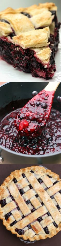 blueberry pie with latticed crust on top and another pie in the background, ready to be eaten