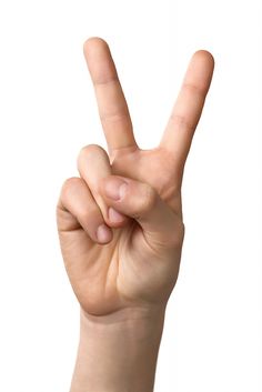 a person making the v sign with their hand on white background in front of them