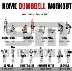 the home dumbbell workout chart shows how to do it in 5 minutes or less