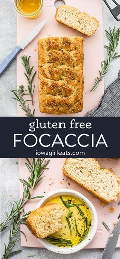 gluten free focaccia bread with olive oil and rosemary sprigs