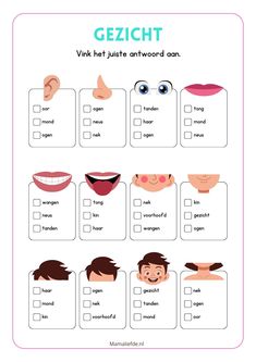 the german worksheet for kids to learn how to speak with their eyes and mouths