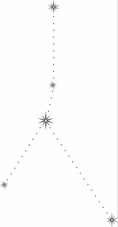 a black and white drawing of three stars on a dotted line with one star in the middle