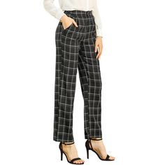 These trousers are essential for dressing up or down. Lightweight fabric, covered in a plaid pattern, shapes these trendy trousers with a high-rise fit. How it is a bit high waist and how it gathers at the waist adding shape to the body. You may love everything about these trousers, from their regular fit to the elastic high-waist, which could double as a hiding mechanism for women with love-handles. Style these trousers with a crop top and heels for the ultimate look. Occasion: Shopping, Social Plaid Pants Women, Trendy Trouser, Pants Elastic Waist, Stylish Pants, Long Trousers, Suede Dress, Plaid Fashion, Plaid Pants, Casual Work