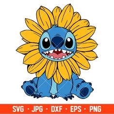 a cartoon blue and yellow sunflower with big eyes