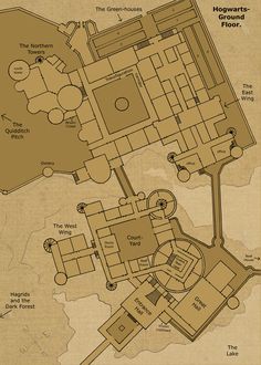 a map of hogwart's castle from harry potter with all the locations labelled