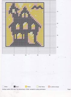 a cross stitch pattern with an image of a woman in yellow and black on it