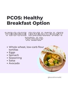 a poster with the words veggie breakfast wrap on it