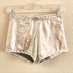 Silver Stretch Lam High Rise Micro Cheeky Shorts. Almost Mirrored! Black Levi Shorts, Disco Shorts, Rolled Cuff Jeans, Daisy Shorts, Lycra Shorts, Floral Playsuit, Cheeky Shorts, Harem Shorts, Lululemon Hotty Hot Shorts