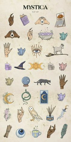 a poster with many different symbols on it