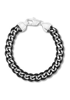 Perfect for gifting, this is a handsome set of stainless steel black ion-plated curb link chain bracelet and necklace. | Belk & Co Men's Curb Link Chain Bracelet and Necklace Set in Two-Tone Stainless Steel, Black Black Metal Chain Bracelet With Stainless Steel Clasp, Black Curb Chain Bracelet As Gift, Durable Black Stainless Steel Jewelry, Black Metal Cuban Link Bracelet As A Gift, Black Chain Link Jewelry With Solid Construction, Black Cuban Link Bracelet As Gift, Black Link Jewelry With Box Chain, Black Chain Link Jewelry As Gift, Black Link Chain Jewelry