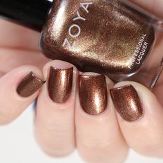 Discontinued Shade. Wide Brush. Shiny Brown Nails, Brown Metallic Nails, Shimmer Brown Nails, Chocolate Brown Nail Polish, Nail Polish Brown, Copper Metallic Nail Polish, Copper Glitter Nail Polish, Zoya Brown Nail Polish, Metallic Nail Polish