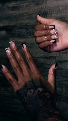 Black Baddie Nails Short, Black Nails For Black Women, Extra Black Nails, Black Short Duck Nails, Black And Silver Duck Nails, Black Junk Nails Short, Short Duck Nails Black, Short Black Nails With Design, Black Nail Inspired