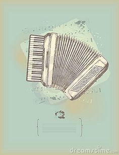 an old accordion on a blue background with grungy effect stock photo - image